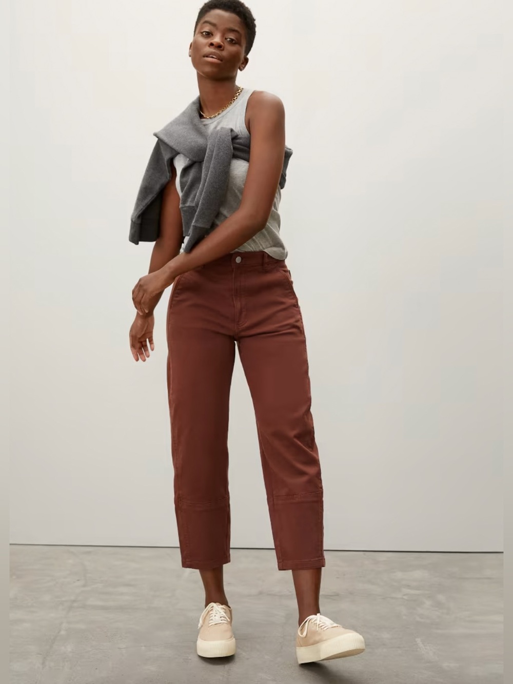 Everlane Cropped Straight-Leg Pants in Deep Brown